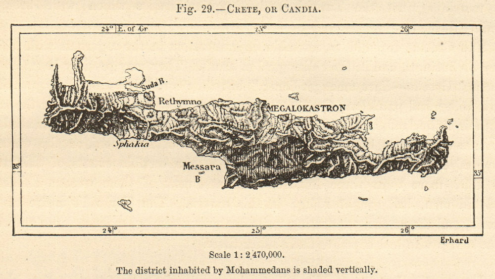 Crete or Candia sketch map 1885 old antique vintage plan chart
